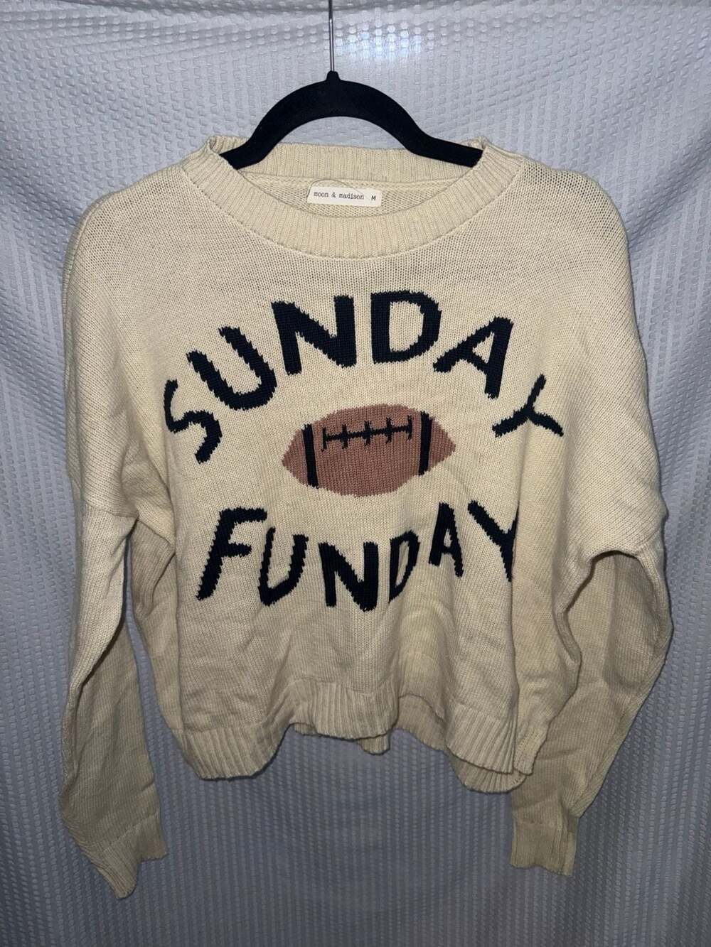 NWOT Moon & Madison Sunday Funday Football Sweater Size M Ivory Knit